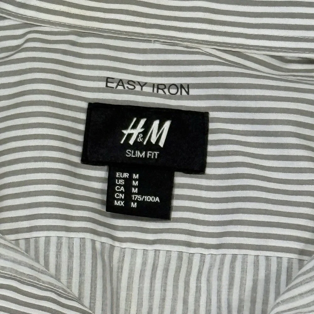 H&M Mens Easy Iron Button Down Shirt Size Medium Stripes Long Sleeve